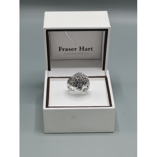 376 - Large 14kt white gold diamond cluster  ring .