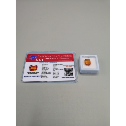 48 - Natural orange sapphire with 9.10 CT  with certificate.