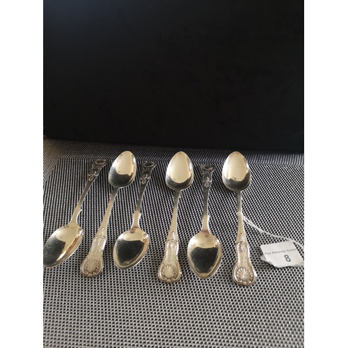 8 - Set of 6 Edinburgh silver spoons. Makers john wilkie dated D symbol 1885.