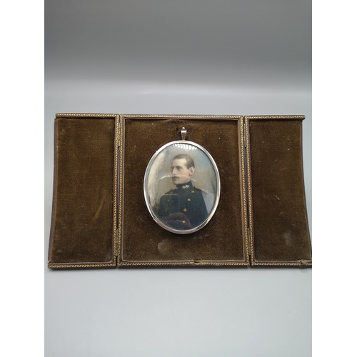 29 - Silver Hall marked London frame with miniature military gentleman portrait in original case.