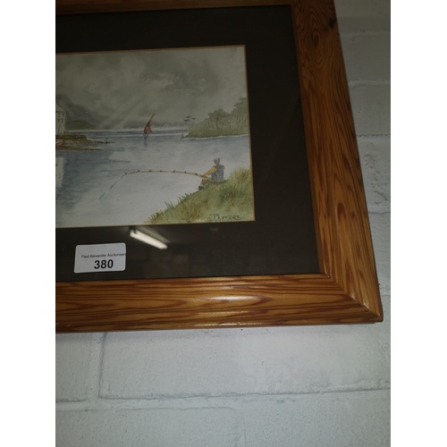 380 - Fishing the loch scene water colour signed by artist Patters