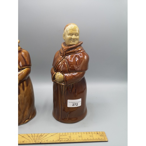 272 - Pair of tin glazed monk decanters.