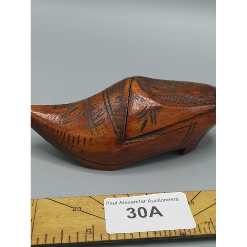 30a - Antique Dutch secret pill clog box.