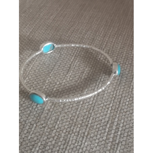 24 - Silver 925 bangle with blue turquoise stones.