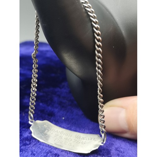 31 - Sterling silver world war two child's I'd bracelet . Presented to A Shannon wheate .