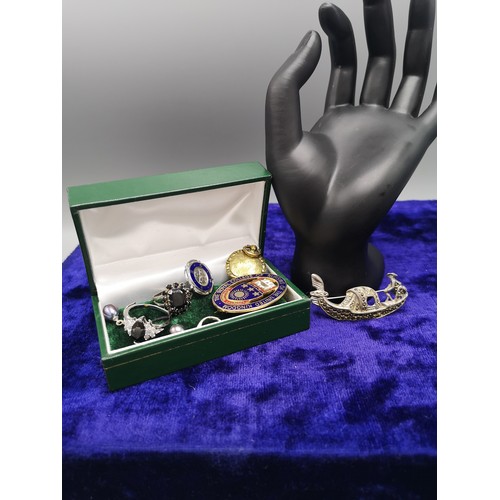 32 - Maracite brooch together with box of items .