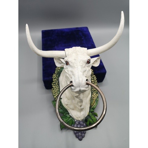 43 - Large stunning cast bronzed bull with ring attachment.