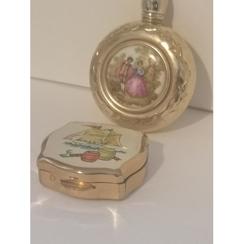 47 - Limoge perfume scent bottle together with Stratton pill box .