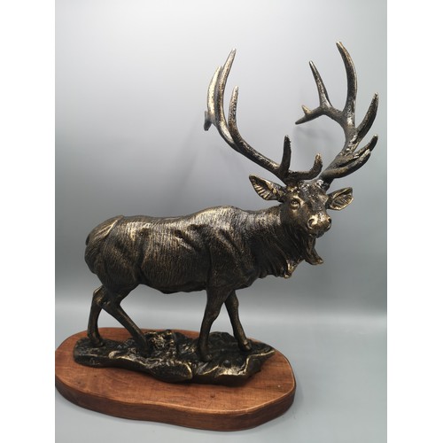 40b - Large cast metal bronzed stag on plinth .