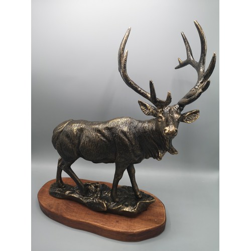 40b - Large cast metal bronzed stag on plinth .