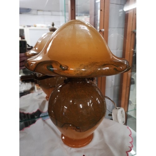 42a - Rare Large monart Scottish glass  mushroom table lamp .
