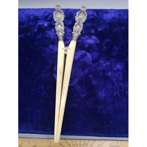 94 - Matching set of silver hall marked  Birmingham glove stretchers , button hook and shoe horn makers L... 