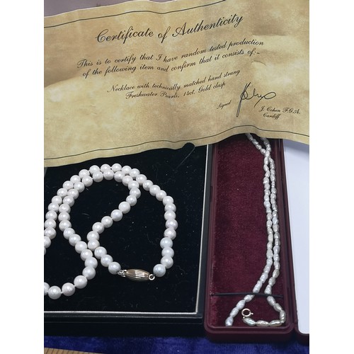 92 - 2 sets of pearls with 9ct and 14 CT clasps.