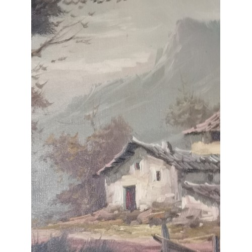 197A - Large oil painting of country side in oriental scene  signed Lucas . In a gilt frame . 88cm in lengt... 