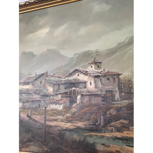 197A - Large oil painting of country side in oriental scene  signed Lucas . In a gilt frame . 88cm in lengt... 