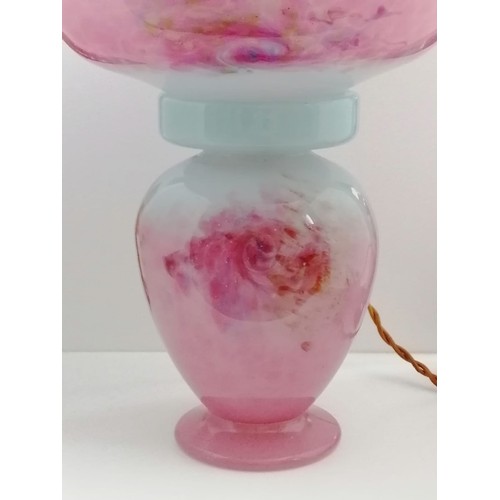 50 - Monart glass large scottish glass. Mushroom lamp with pink and green design.