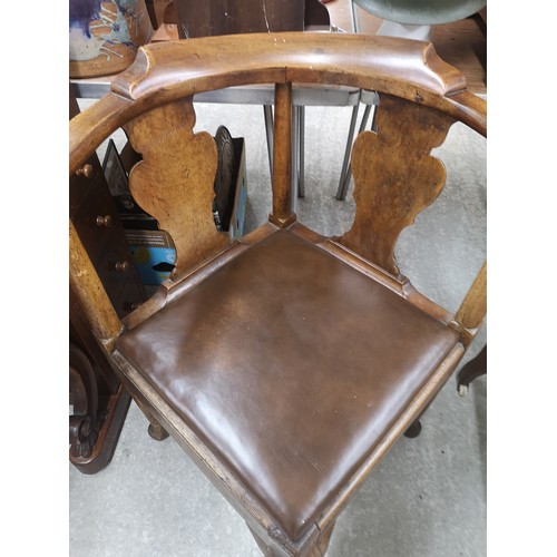 65 - Georgian 1800s corner chair with leather upholstery.