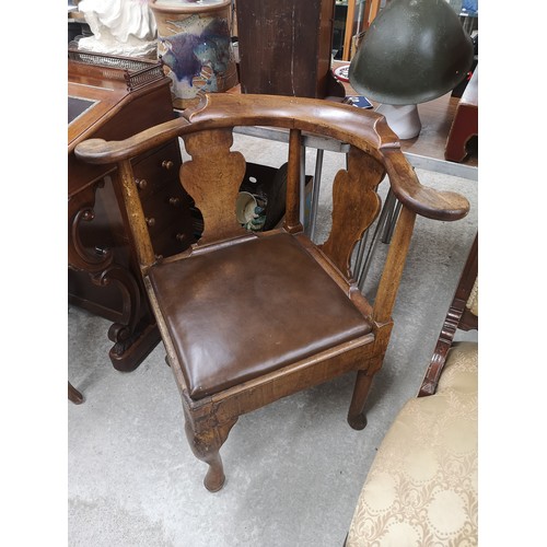 65 - Georgian 1800s corner chair with leather upholstery.