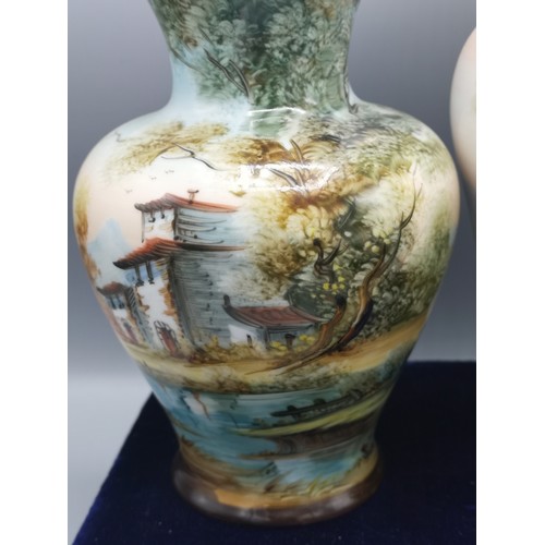 78 - 2 handpainted vases depicting countryside House scenes.