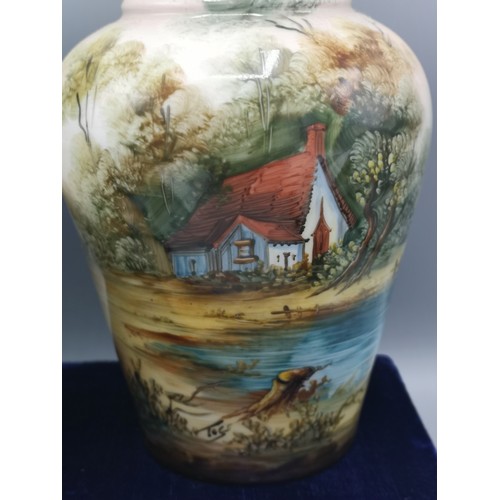 78 - 2 handpainted vases depicting countryside House scenes.