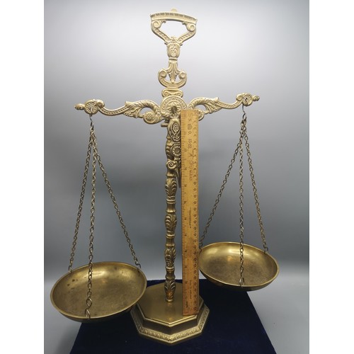 86 - Large quality set of heavy brass double section scales in ornate design.