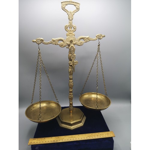 86 - Large quality set of heavy brass double section scales in ornate design.