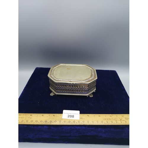 208 - Silver plated jewellery box with fitted interior.