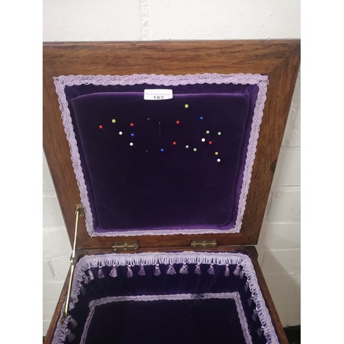 183 - 1900s sewing box with fitted purple interior.