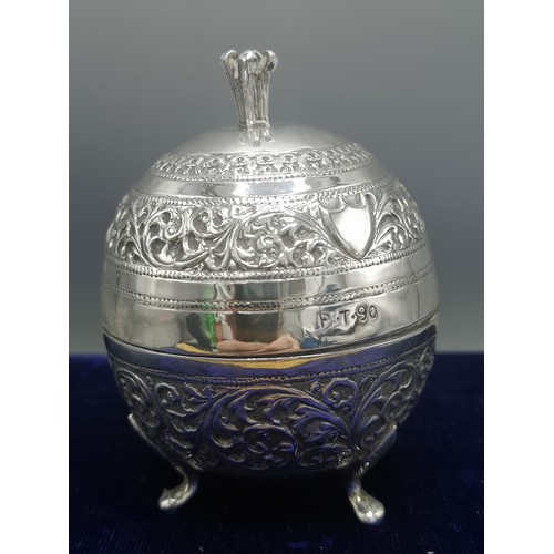 8 - Large continental silver ladies powder dish on tri feet.