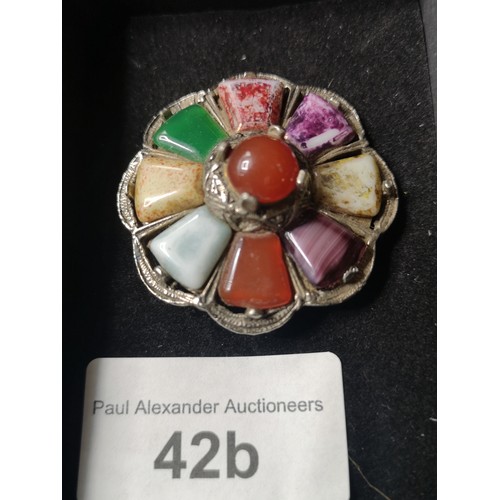 42b - Large scottish brooch with stones includes agate.