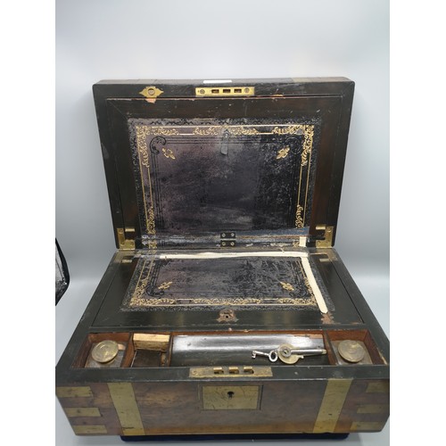 98 - Antique document writing box with double inkwells..