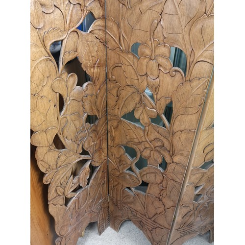 70a - Large carved stunning 19th century multi section Chinese screen with large carvings.