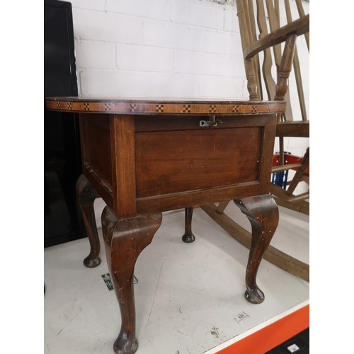 98a - Antique Edwardian sewing box with blue interior.