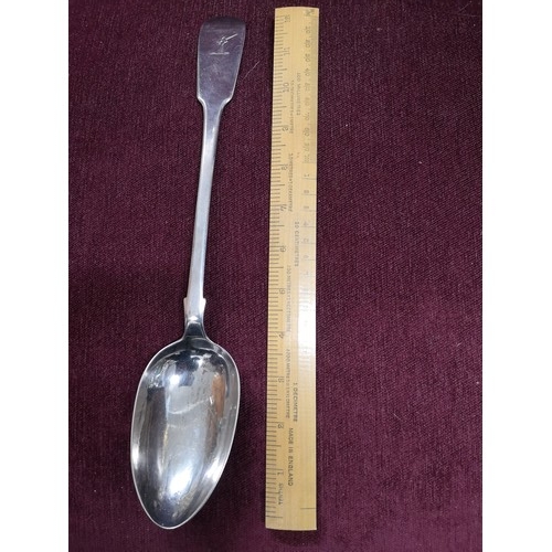 45 - Georgian silver Hall Marked Edinburgh basting spoon maker maker JH and Co. Over 30 cm in length.