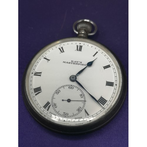 22 - Silver Hall marked kays master piece pocket watch in working order.