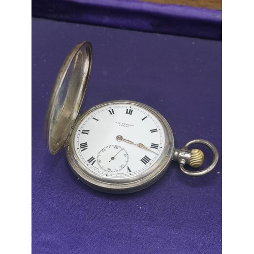 23 - Silver Hall marked pocket watch J. W Benson of London. Working order.