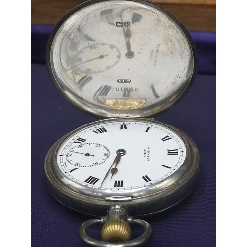 23 - Silver Hall marked pocket watch J. W Benson of London. Working order.