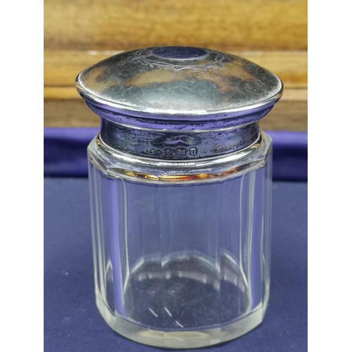 33 - Silver Hall marked birmingham and tortoise shell perfume jar with glass base.