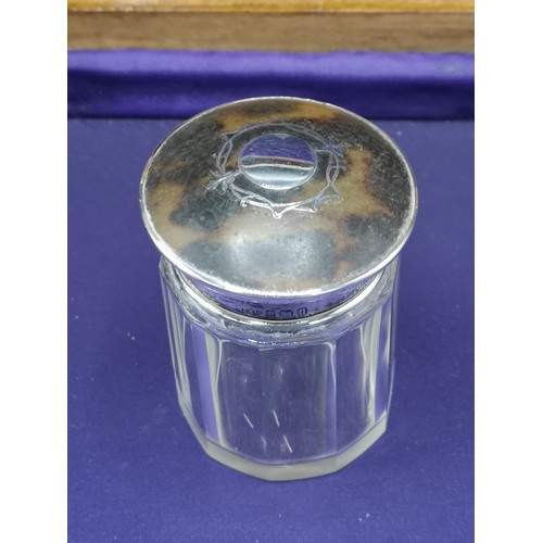 33 - Silver Hall marked birmingham and tortoise shell perfume jar with glass base.