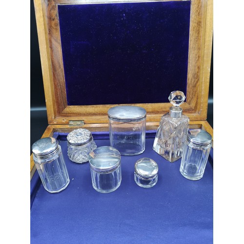 41 - Collection of silver Hall marked topped jar and perfume bottle etc.