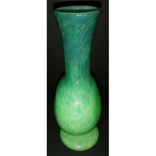 218 - Large Monart scottish glass vase set in dark green and Light green  30cms Height.