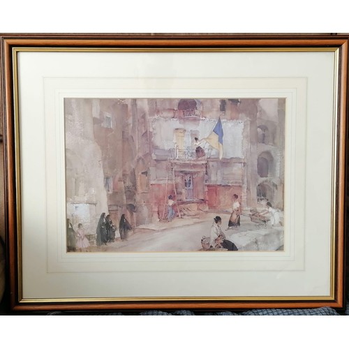 471 - Large Sir Russell flint print ' the town flag sospel'