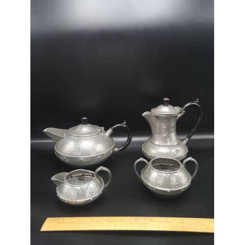 162 - Craftsman sheffield  pewter 4 piece hammered tea set