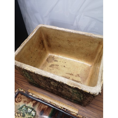 222 - Large stunning scottish pottery bread crock with lid in the tin glazed.