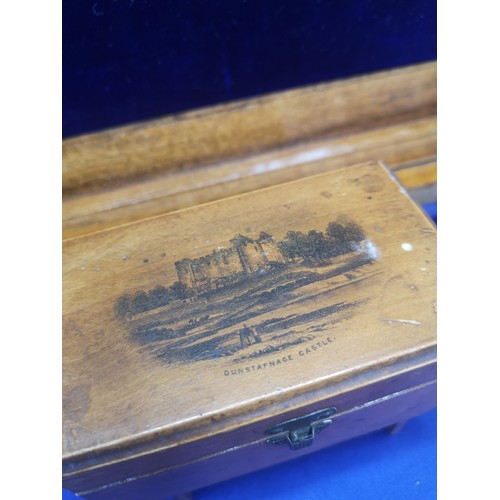 47a - Mauchline ware small stool box depicting dunstafnage Castle.