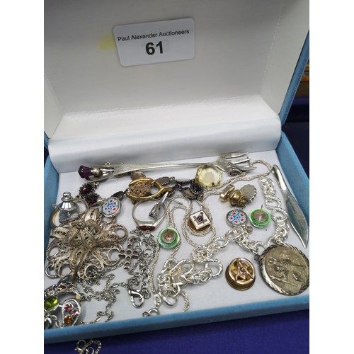 61 - Box of silver jewellery etc.