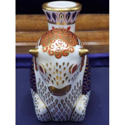 64 - Large Royal Crown Derby Imari pattern bison candle stick.