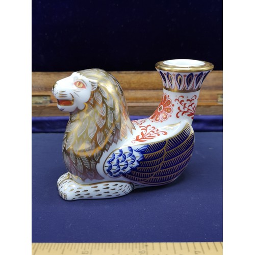 65 - Large Royal Crown Derby Imari pattern lion candle stick.