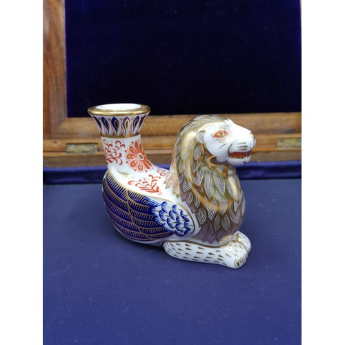 65 - Large Royal Crown Derby Imari pattern lion candle stick.