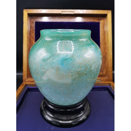 81 - Large scottish glass Monart vase in pale green, green swirls with gold colouration..